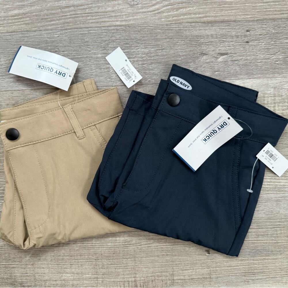2 Old Navy Boys Sz 8 Quick Dry Shorts New NWT Khaki Tan Navy Blue